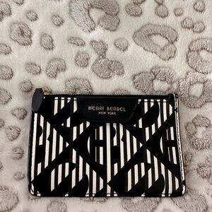 Henri Bendel Black and White Striped HB Monogram Pouch